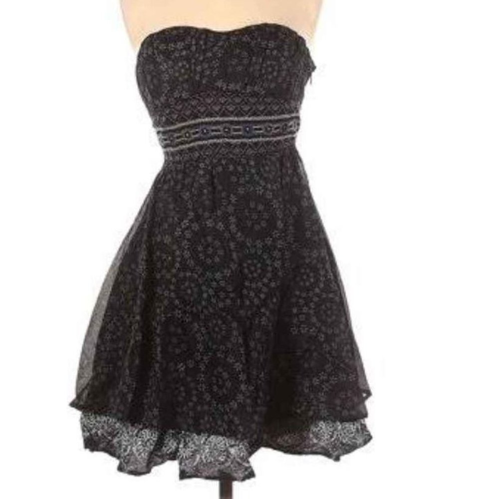 Free People Size 6 Black Tube Top Print Dress